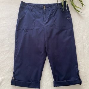Sonoma Plus Size 14 Navy Blue Cotton Capri Pants EUC Casual Stretch EUC